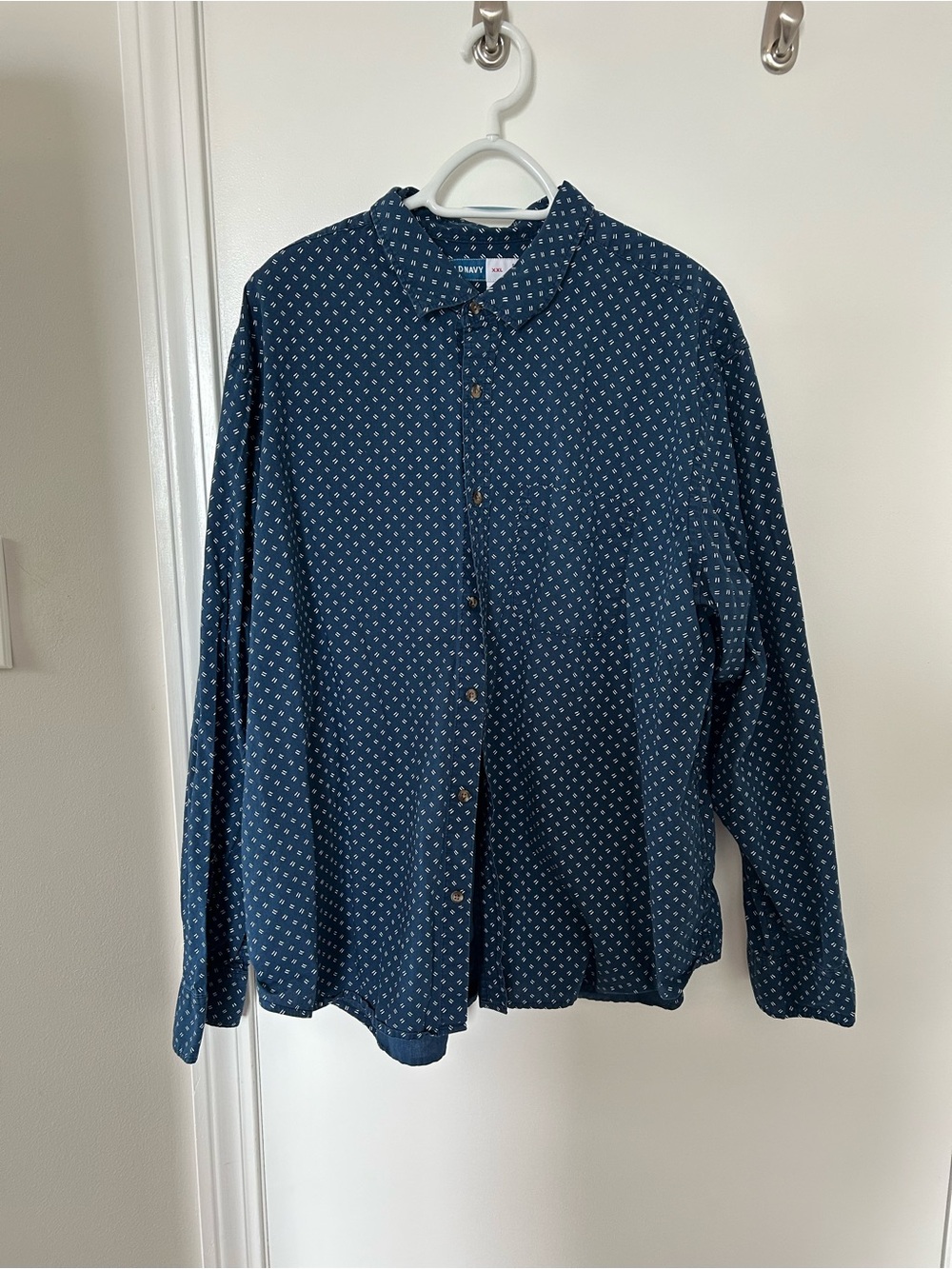 Old Navy Navy Blue Short-Sleeve Printed Button-Up